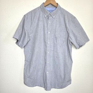 Banana Republic Men's Slim-fit Luxe Poplin Shirt Gray Lime Print Mens Size Large